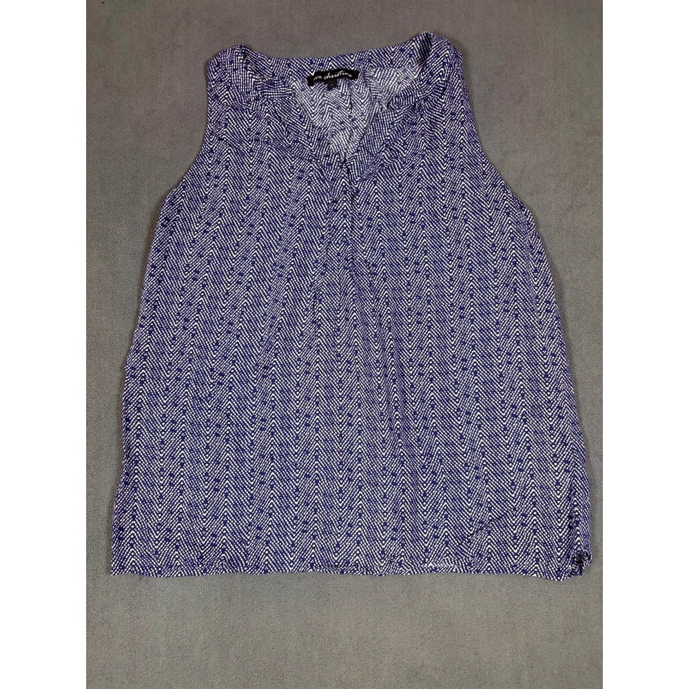 Ava Christine Tank Top Womens Large Blue Geometric Chevron Sleeveless Rayon